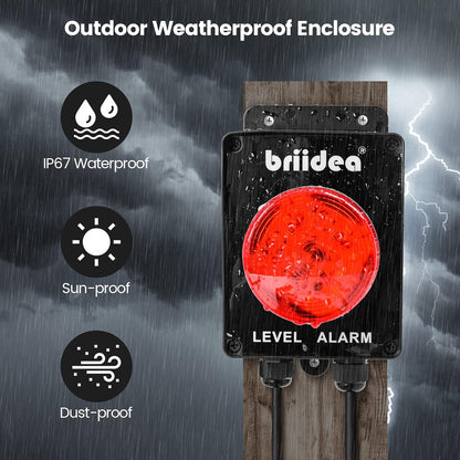 Sump Pump Alarm, Briidea Indoor/Outdoor High Water Septic Tank Alarm with 110dB Loud Alarm and Large LED Indicator, 10ft Level Float Switch, Ideal for Septic Sump Pump Pond Water Tank