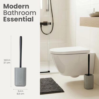 Vigar Zense Toilet Brush and Holder Set - Toilet Bowl Brush and Holder, Polyresin Stone Bathroom Accessory, Compact Toilet Cleaner Brush for Bathroom Decor and Toilet Accessories Set - White Marble