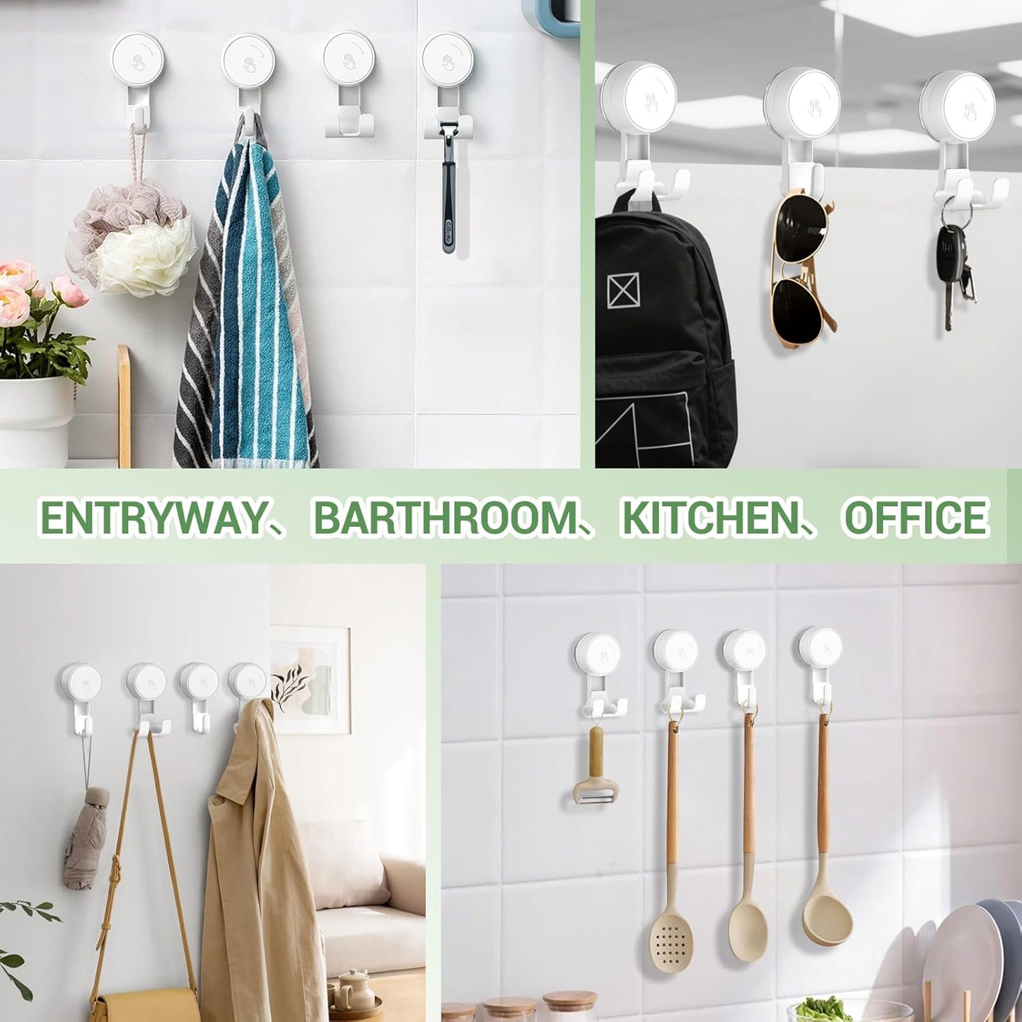 LUXEAR Heavy Duty Waterproof Shower Hooks 2 Pack - Suction Hook, No Drill Damage-Free Removable Reusable Wall Hooks for Bathroom Kitchen Towel Bathrobe Loofah Shower Hooks (Max Load 11LB/5KG)
