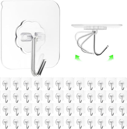ZESLMG Adhesive Wall Hooks for Hanging, 16 Pack Self Sticky Hooks Heavy Duty 22lb Clear, Removable Shower Hook No Damage for Towel Key Coat Wreath Picture Outdoor Ceiling Bathroom Kitchen, Waterproof
