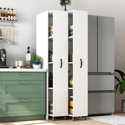 Slim Rolling Storage Cart, 6-Tier Pull-Out Spice Rack with Handle & Wheels, Narrow Kitchen Organizer for Next to Fridge, Pantry, Laundry Room,11.8 Inch Wide Space Saver（Black, With Side Panel)