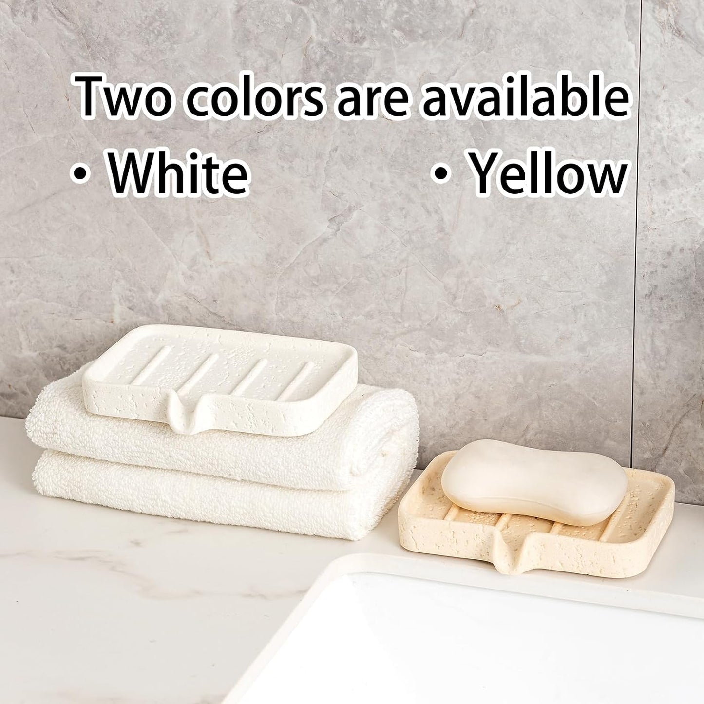 Soap Dish, Bar Soap Holder, Travertine Stone Look, Off White | Self Draining,Sponge Holders Tray for Shower,for Dispenser,Scrubber,Bottle,Cup on Bathroom Kitchen Bathtub Sink or Counter