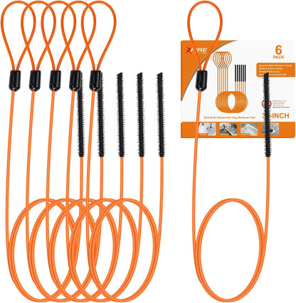 32 Inch Snake Drain Hair Removal Tool (6 Pack), Anti-Break Metal with Nylon Coating Sink Snake, Drain Cleaner Hair Catcher Remover for Shower, Bathroom Sink Tub