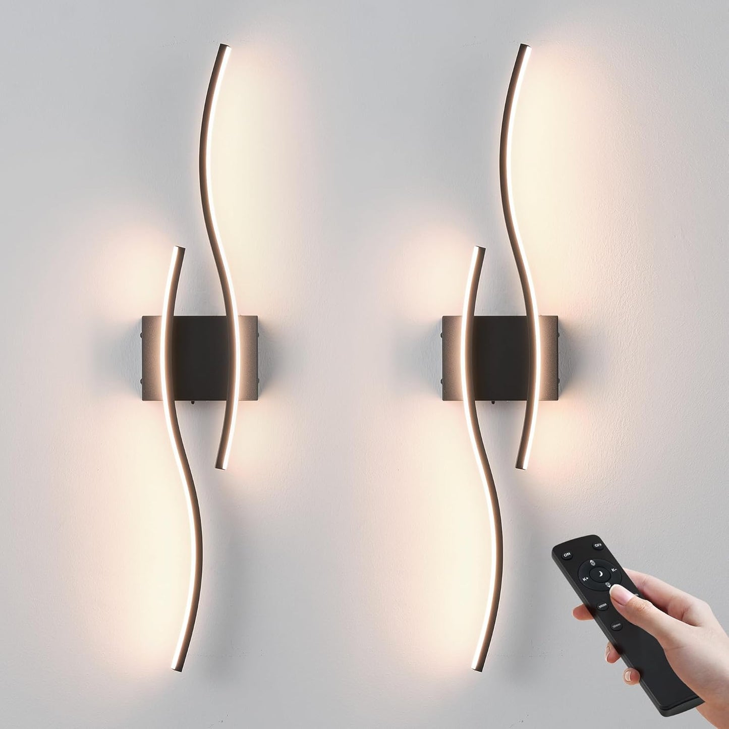 KARTOOSH Battery Operated Wall Sconces Set of Two with Remote Control, Dimmable/3 Colors/Night-Light/Timer/Memory, Gold Modern Wireless LED Sconce for Living Room, Hallway, Bedroom, 27.5 Inch (2 Pack)