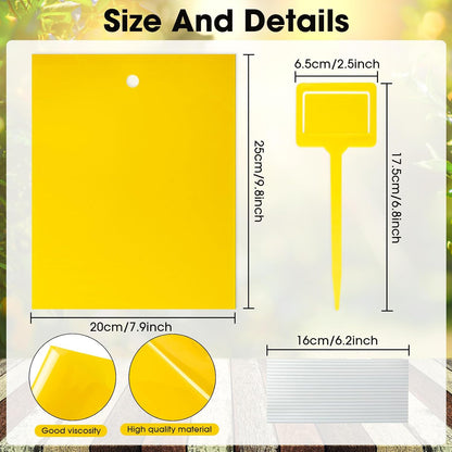 Qualirey 220 Pcs 7.9 x 4 Inch Yellow Sticky Traps for Plant Gnats Dual Sided Fruit Fly Sticky Traps for Indoors Outdoors with Twist Ties & Plastic Holders for Insect, Fungus Gnats, Whiteflies, Aphids