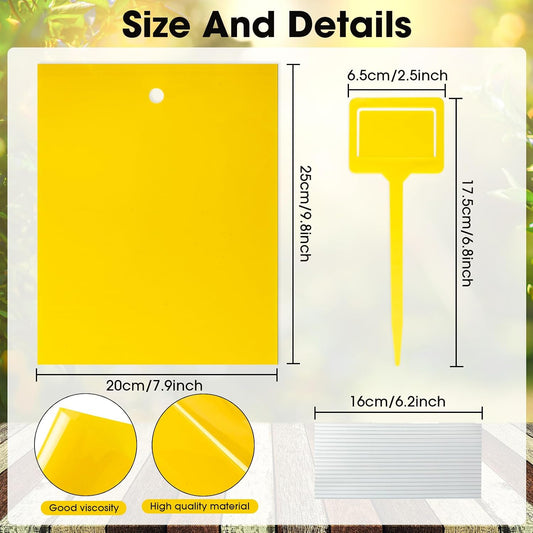 Qualirey 220 Pcs 7.9 x 4 Inch Yellow Sticky Traps for Plant Gnats Dual Sided Fruit Fly Sticky Traps for Indoors Outdoors with Twist Ties & Plastic Holders for Insect, Fungus Gnats, Whiteflies, Aphids