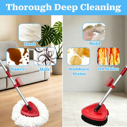 Spin Mop Replace Head for EasyWring 1 Tank,Upgraded Scrub Brush Replacement Head Compatible with Ocedar, 4 Microfiber Refills, 1 Handle, 1 Base and 1 Cleaning Brush Combo Set