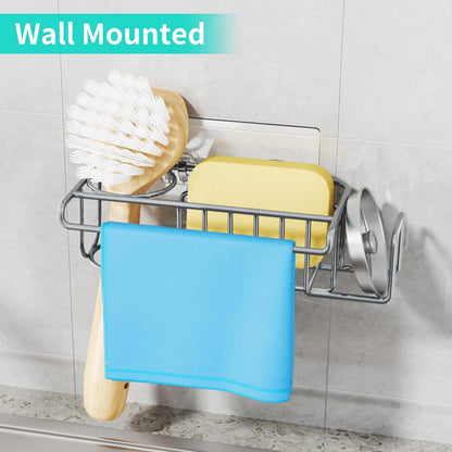 HapiRm 4 in 1 Sink Caddy Sponge Holder, SUS304 Stainless Steel Kitchen Brush Holder and Dish Cloth Hanger, Kitchen Organizers and Storage Essentials - Silver