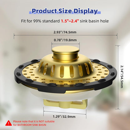 Universal Bathtub Drain Stopper Shower Drain Hair Catcher, Tub Stopper with Visible Top Strainer, Upgraded 3 in 1 Pop-up Drain Plug Fit for 1.5 to 2.4" Hole, Stainless Steel Filter Basket, Chrome