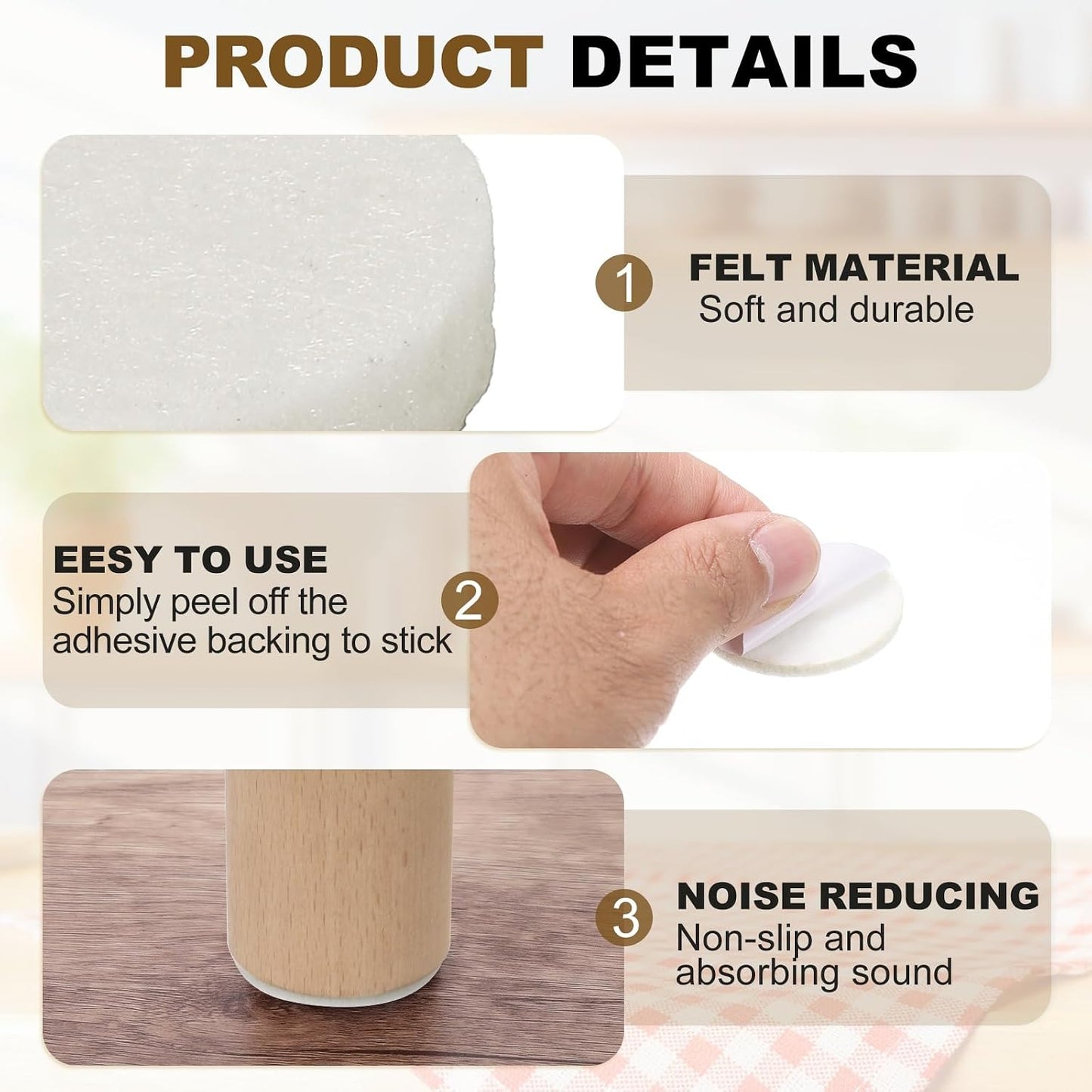 uxcell 32Pcs Non Slip Furniture Pads, 3" Round Self Adhesive Felt Bumpers Noise Reducing Furniture Feet Floor Protector for Chairs Tables Furniture Legs (White 0.2" Thick) - Colors B