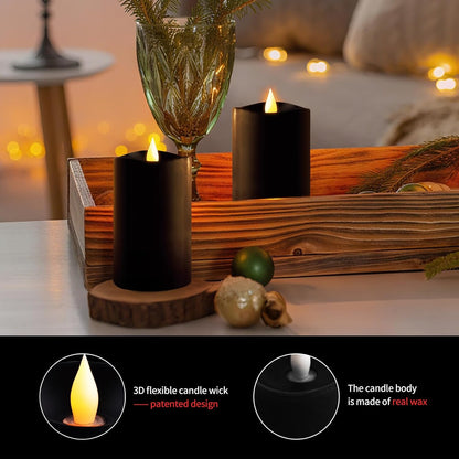 3x3 Flickering Flameless Candles Set of 2, 2AA Battery Life 600 Hours Battery Candles Flickering with Timer,3 inch Flameless Candles with Remote for Indoor/Outdoor, Ivory
