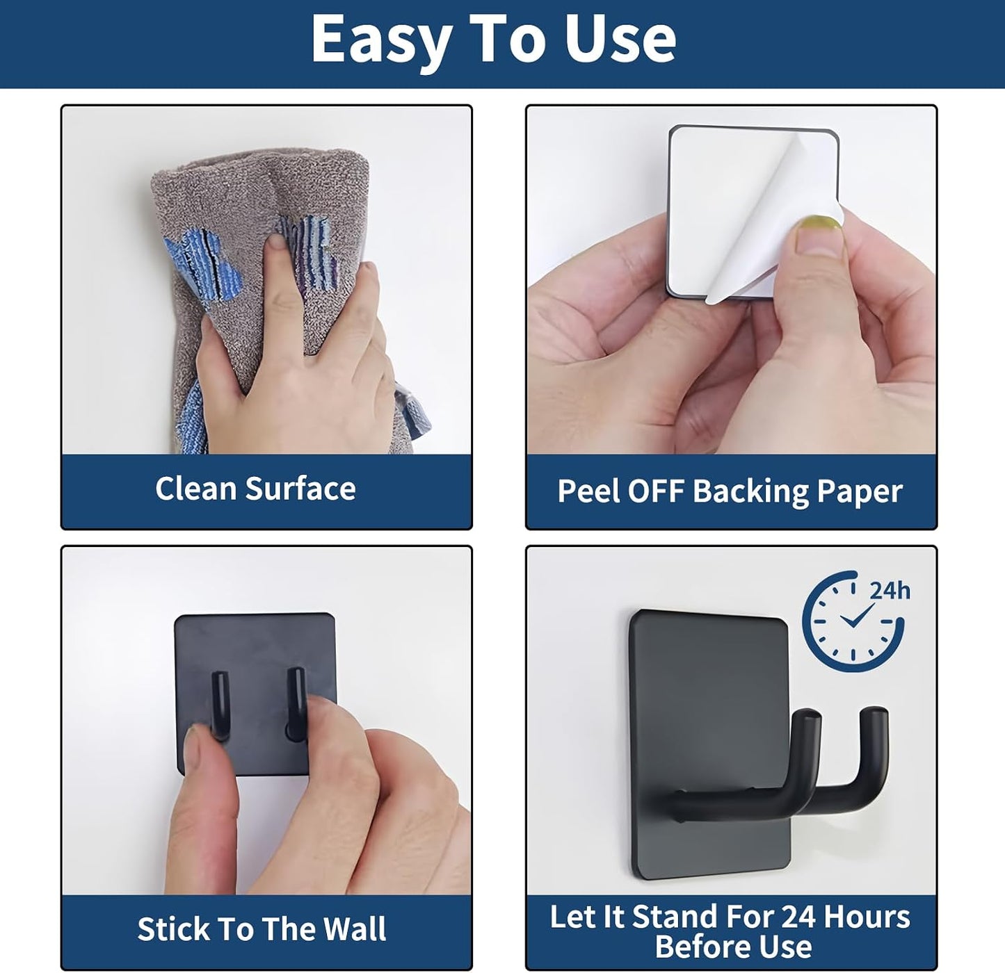 Hawsam 6 Pack Self Adhesive Wall Hooks for Hanging Heavy Duty 44LB(Max) Adhesive Towel Hooks 304 Stainless Steel Sticky Hooks for Robe Coat, Waterproof Shower Hooks for Bathroom Kitchen