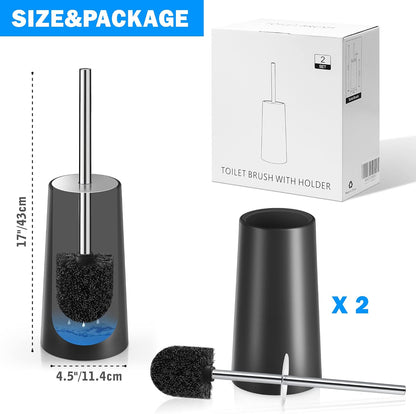 Toilet Brush and Holder, 2 Pack Toilet Brush with 304 Stainless Steel Long Handle, Toilet Bowl Brush for Bathroom Toilet-Ergonomic, Elegant,Durable (White)