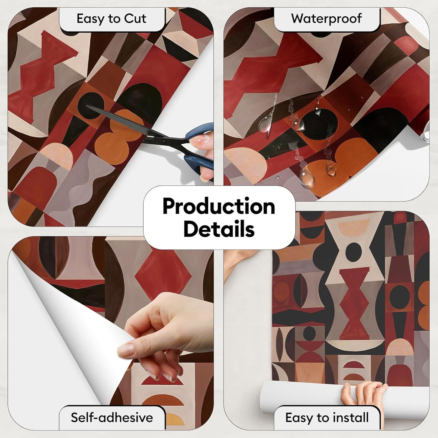 17"x118" Peel and Stick Wallpaper for Renter Friendly, Removable Wallpaper Peel and Stick, Self-Adhesive Textured Contact Paper for Walls, Cabinets, Countertops(Geometric Clay)