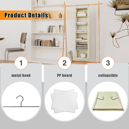 Hanging Closet Organizer 3-Shelf, Oxford Fabric Wardrobe Storage, Gray | Easy-mount foldable design holds clothes, handbags, shoes & accessories; washable Oxford fabric, sturdy and space-saving.