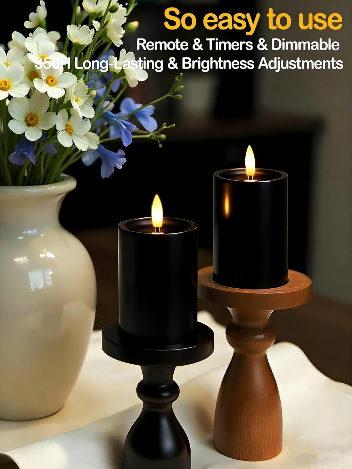 Gmnee 3"x6" Outdoor Waterproof Flameless Candles with Remote and Timers, LED Candles, Battery Operated Candles, Electric Fake Pillar Candles for Patio, Porch, and Lanterns Decor (White, Plastic)