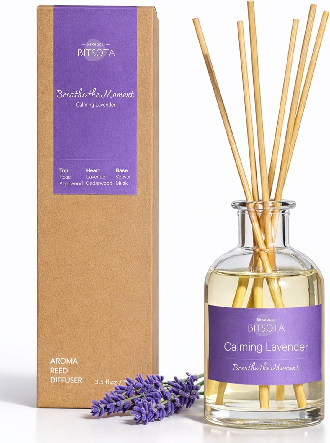 Natural Reed Diffuser Set, Fresh Lemon 3.52 oz (100ml) Scented Diffuser with Sticks Home Fragrance Reed Diffuser for Bathroom Shelf Decor, Ideal Gift for Woman