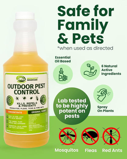 Mosquito Magician Liquid Concentrate – Kills Mosquitoes, Fleas & Fire Ants, Repels and Prevents Ticks – Essential Oil Yard Treatment Spray – Use with Sprayers, Foggers & Misting Systems – 32 oz, Mint