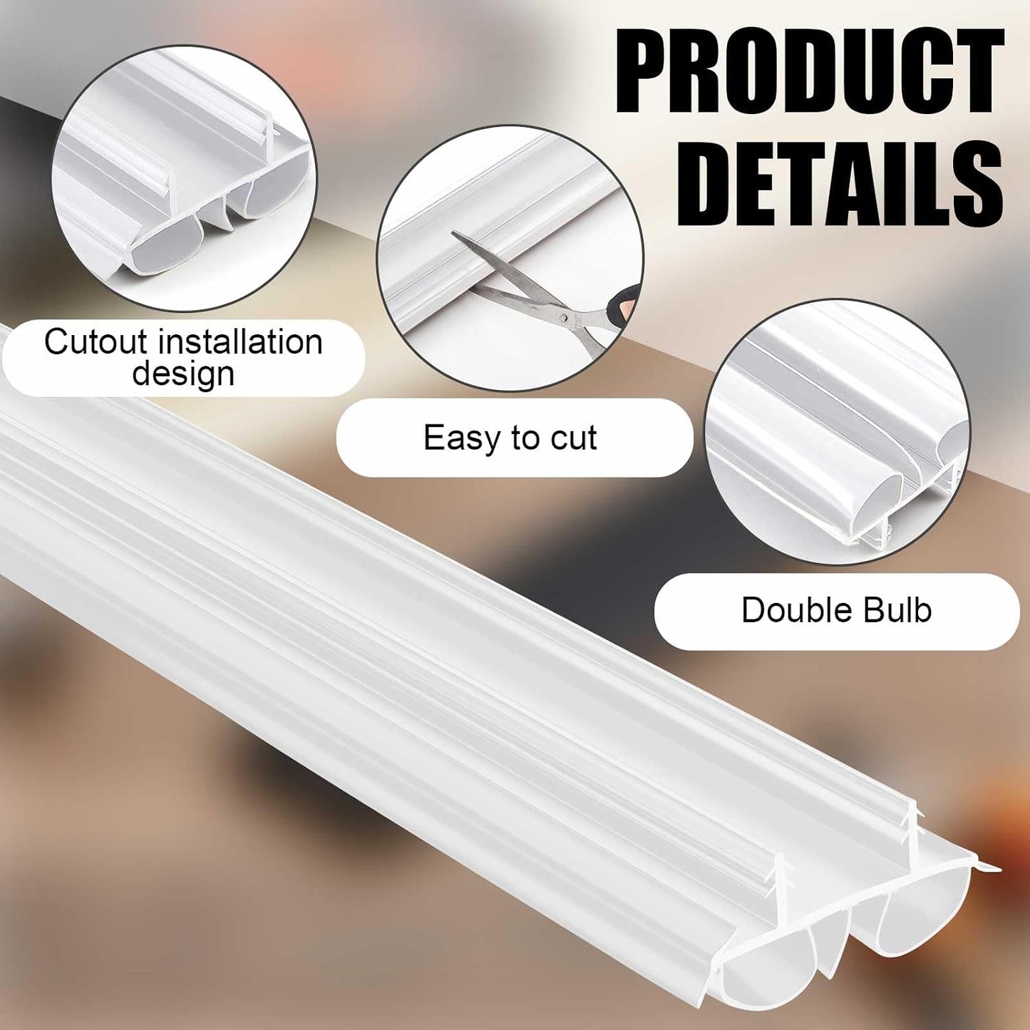 Pushglossy 2 Pcs 48" Double Bubble Kerf Door Sweep 1-3/4" Wide Vinyl Weatherstrip Seal for Exterior Doors, Energy Efficient Draft Stopper, Easy Slide in Installation(White)