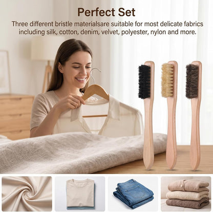 Gjinxi 3pcs Wood Laundry Stain Brush Set Tough Stain Remover Boar Bristle Brushes for Cleaning Clothes Furniture Fabric Leather Sofas Knits Cotton Linens Shoes Car Seats Boots Bags Hat Cashmere Wool