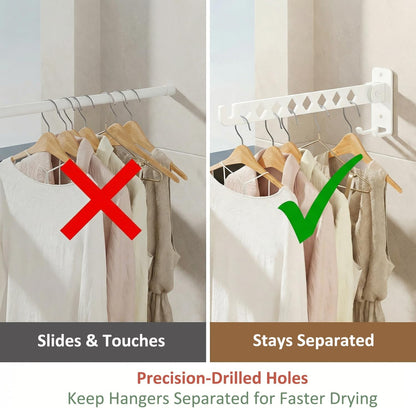 Laundry Drying Rack Wall Mounted Foldable Clothes Drying Rack for Laundry Room, Stainless Steel 11 Hanging Points No-Slide Folding Arm with 4 Angles Rustproof for Bathroom – White 2 Pack