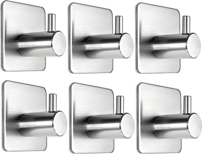 Fotosnow Adhesive Towel Hooks 15lbs Heavy Duty Wall Hooks Waterproof Stainless Steel Hanger for Hanging Coat, Hat, Towel Robe Hook Rack Wall Mount- Bathroom and Bedroom 4-Packs