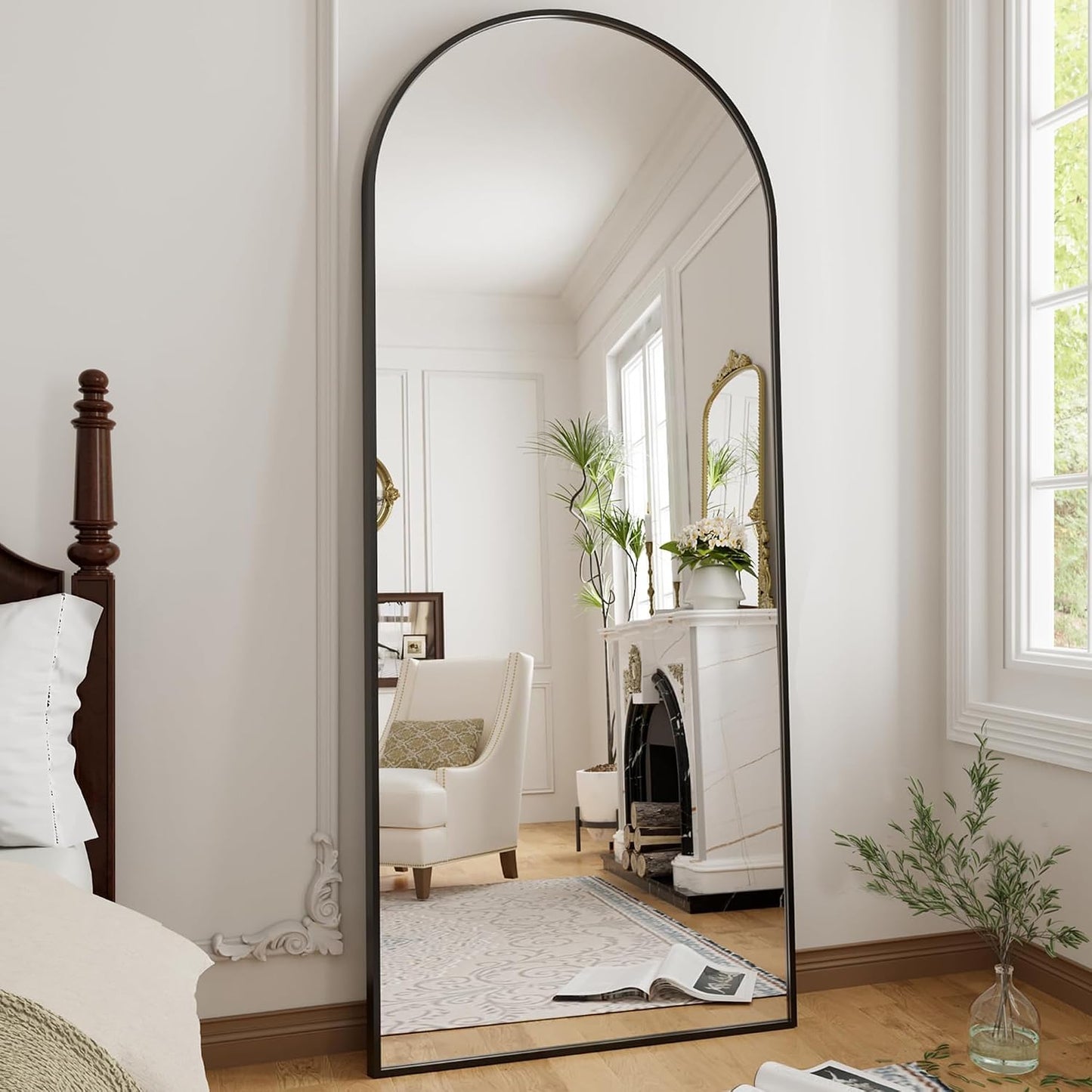OGCAU Floor Full Length Mirror, 56"x20" Arched Full Body Mirror, Hanging or Leaning, Standing, Wall Mounted with Aluminum Frame for Bedroom Living Room, White