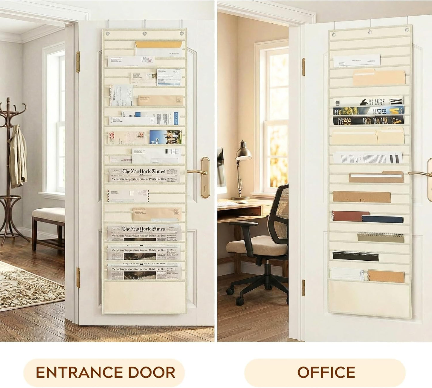 26-Pocket Over The Door File Organizer - Vertical Hanging Storage for Magazines, Documents & Paper, Heavy-Duty Door Organizer for Office, Classroom & Home