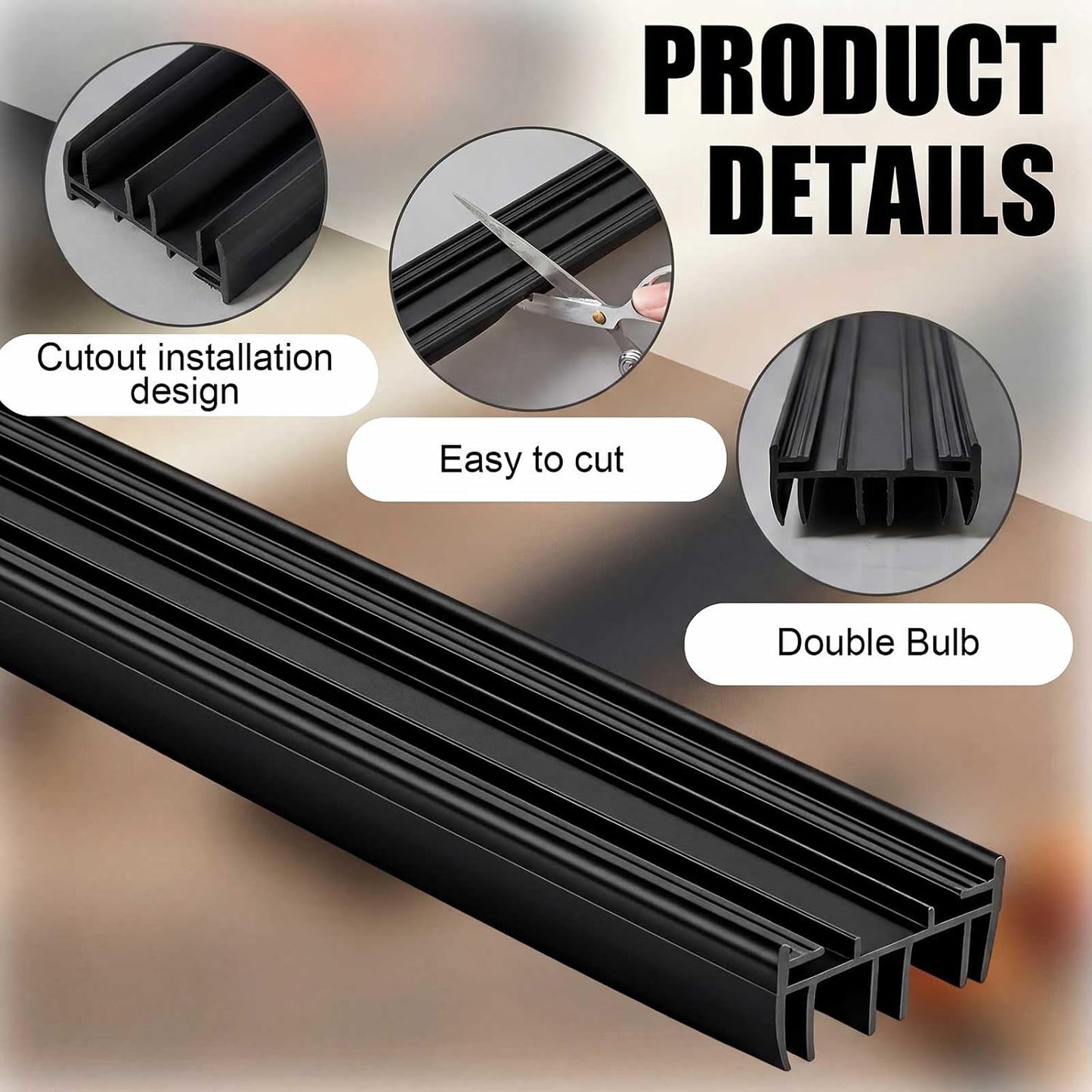 Pushglossy 2 Pcs 36" Double Bubble Kerf Door Sweep 1-3/4" Wide Vinyl Weatherstrip Seal for Exterior Doors, Energy Efficient Draft Stopper, Easy Slide in Installation, Blocks Dust/insects/noise (White)