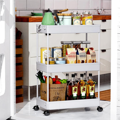 SPACEKEEPER 5-Tier Rolling Cart, Bathroom Storage Organizer Utility Cart, Mobile Shelving Unit Slide Out Shelves for Kitchen Living Room Laundry Room & Dressers, Black