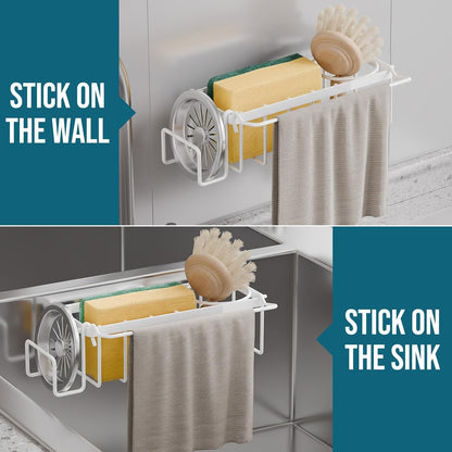 TAILI Sponge Holder with Strong Suction Cup, Dish Sponge Caddy Inside Sink Removable, Rustproof Aluminum for Sponges, Brushes, Stoppers and Scrapers - Black