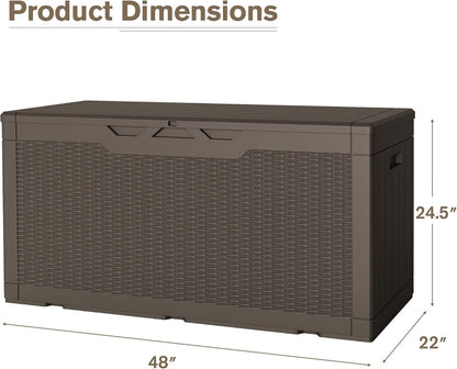 JUMMICO 31 Gallon Resin Deck Box Waterproof Indoor Outdoor Storage Boxes for Patio Furniture Cushions and Garden Tools (Brown)