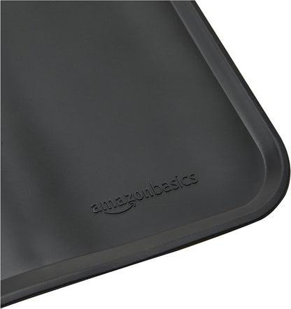 Amazon Basics Waterproof Non-Slip Silicone Pet Feeding Mat with Raised Edges for Food and Water Bowls, Easy to Clean Pet Placemat to Protect Floors, 18.5" x 11.5", Black