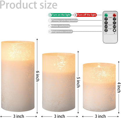 Blue Flameless Candles with Remote, Real Wax Glass Battery Operated Candles with Timer, LED Pillar Candle for Bedroom Home Wedding Birthday Party Fall Halloween Christmas Decorations, Set of 3