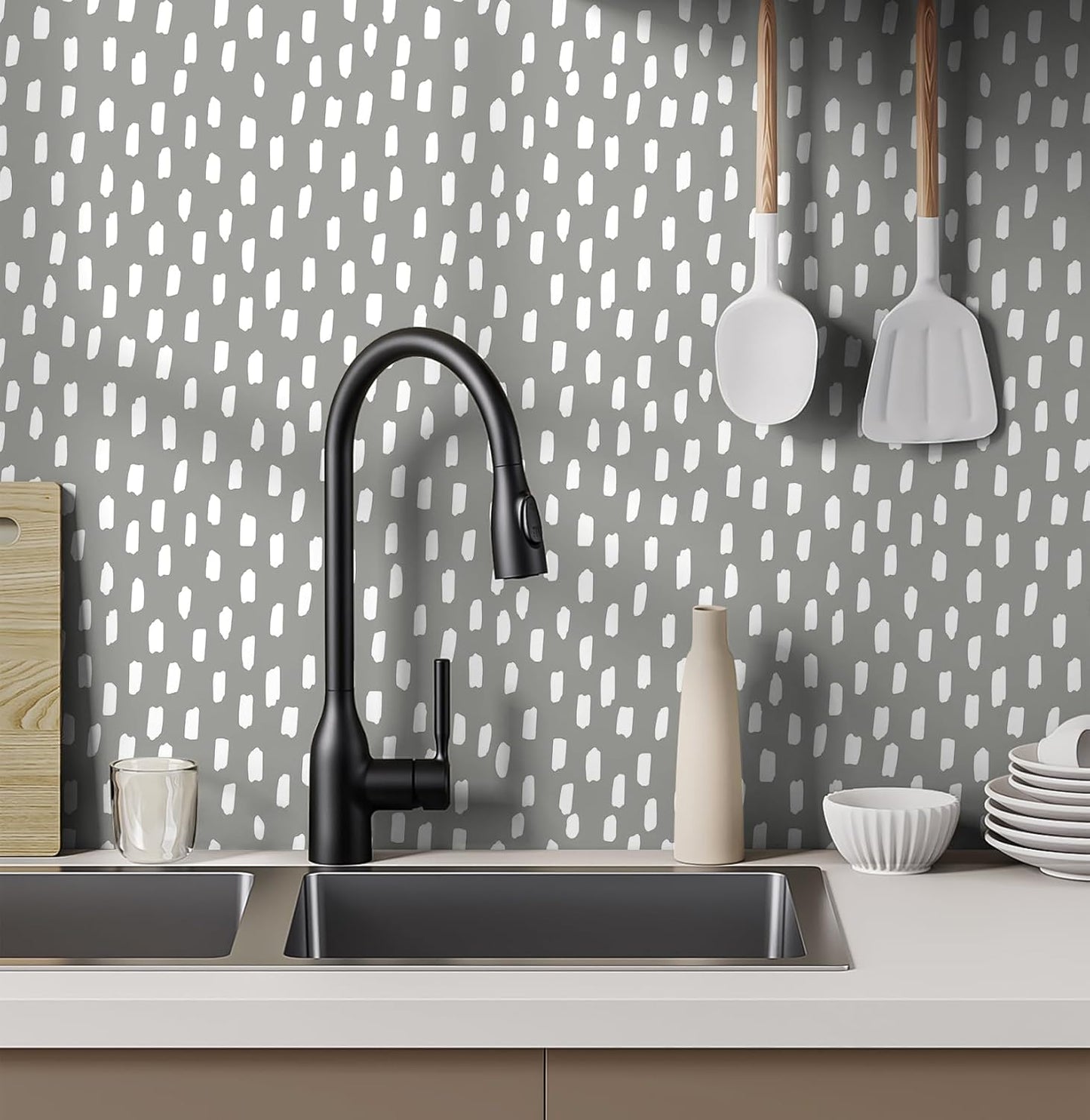 HAOKHOME Peel and Stick Wallpaper Boho Modern Dots Wall Paper Removable for Bathroom Caramel/White Contact Paper 17.3in x 9.8ft
