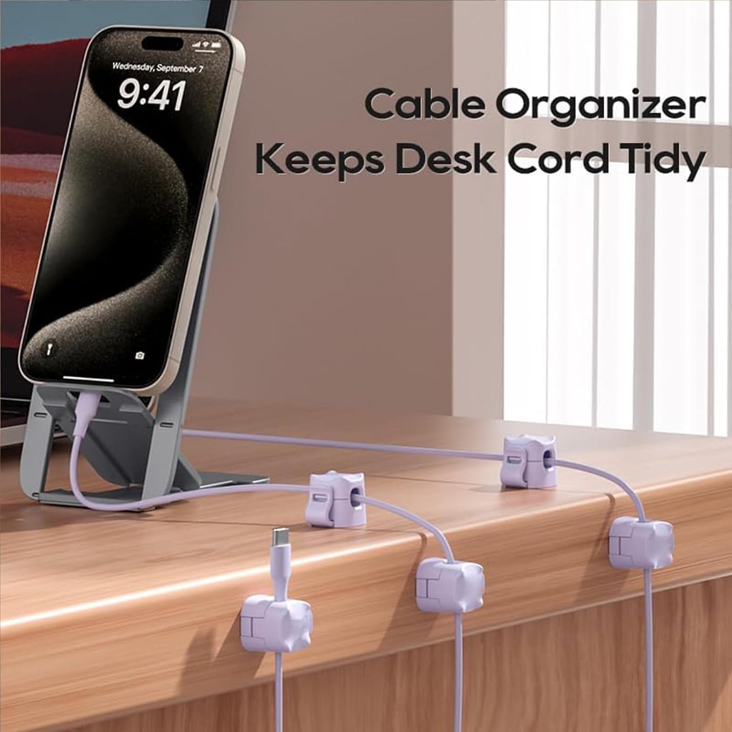 JIYHF 6 Pack Cable Clips - Adhesive Cord Organizer for Home Office Desk, Phone, Car, Wall, Desktop, Nightstand - Cable Management Solution（Black）