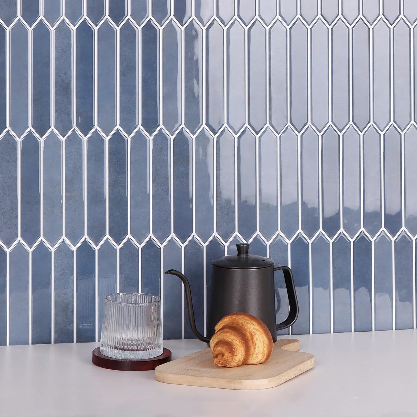 10-Sheet Peel and Stick Backsplash Tile, Self-Adhesive Gray Long Hexagon Wall Tiles, Stick on Backsplash for Kitchen, Bathroom, Fireplace, RV, Thicker Design(12"×12").