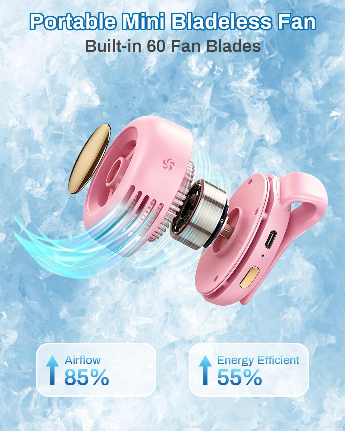 Portable Clip On Fan for Shirt,2Pcs Small Whirlwind Clip Fan Rechargeable,3 Speeds Hands-Free Personal Mini Bladeless Fan Clip On for Clothing Shirt Belt,360° Rotatable Whirlwind Clip Waist Neck Fan