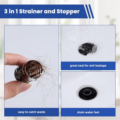 Universal Bathroom Sink Drain Strainer Hair Catcher, Brushed Nickel | Upgraded with Removable Stainless Steel Filter Basket, 3 in 1 Pop Up Sink Stopper for 1.1''~2.36'' Sink Basin Hole