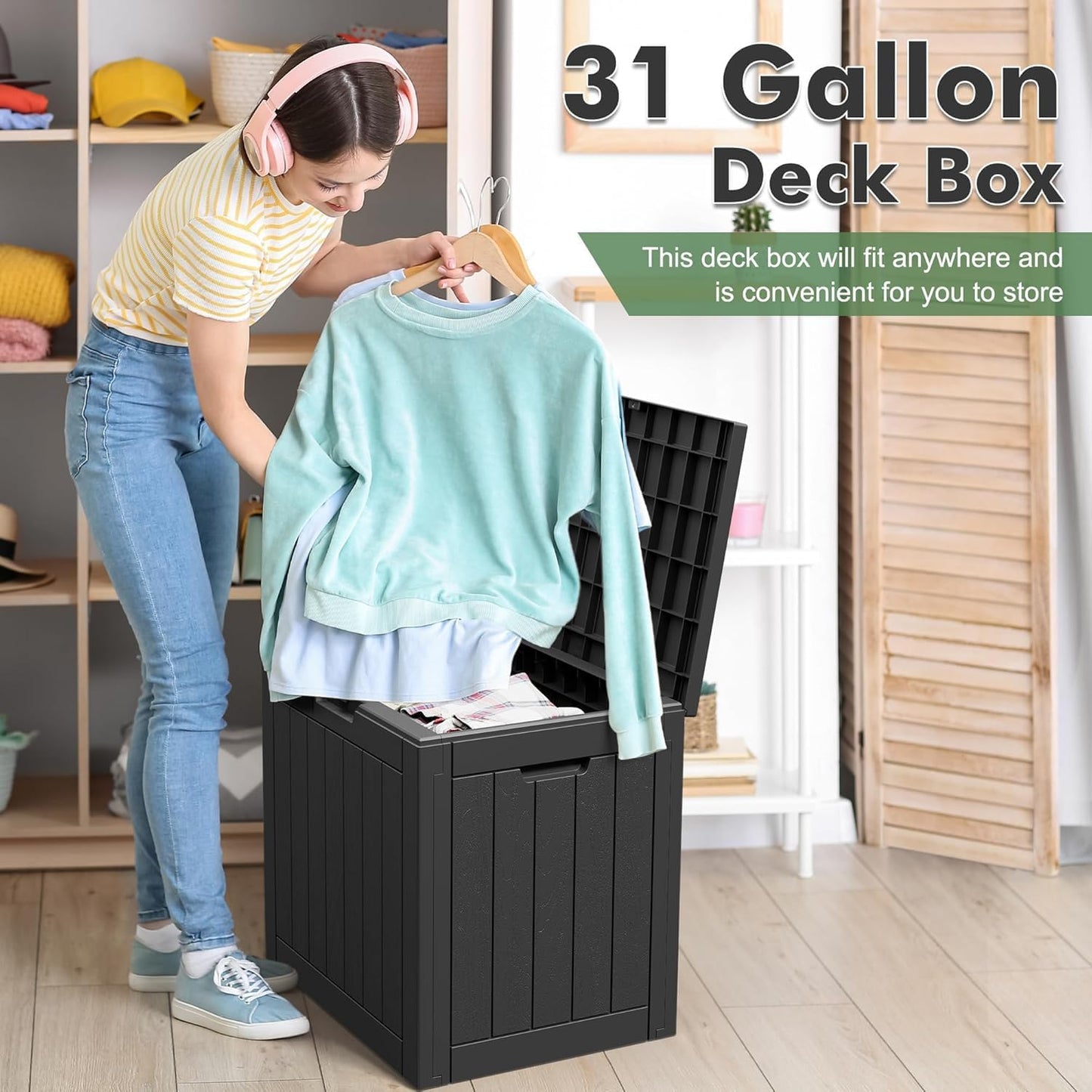 35 Gallon Outdoor Storage Box, Waterproof Resin Deck Box with Lockable Lid – Storage Cabinet for Patio Furniture, Pool Supplies, Garden Tools – Indoor & Outdoor Use