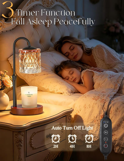 Briever Dimmable Candle Warmer Lamp with Timer, Height Adjustable Electric Candle Wax Warmer, Christmas Birthday Gifts for Women Mom, House Warming Gifts New Home Room Decor, Walnut Solid Wood Base