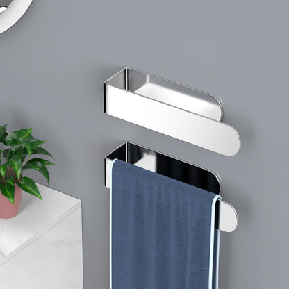 HUFEEOH 2 Pack Adhesive Hand Towel Holder, Kitchen Towel Rack Towel Bars Wall Mounted, Stainless Steel Bath Towel Hanger for Bathroom Hotel Kitchen (White, 8 Inch(2PC))