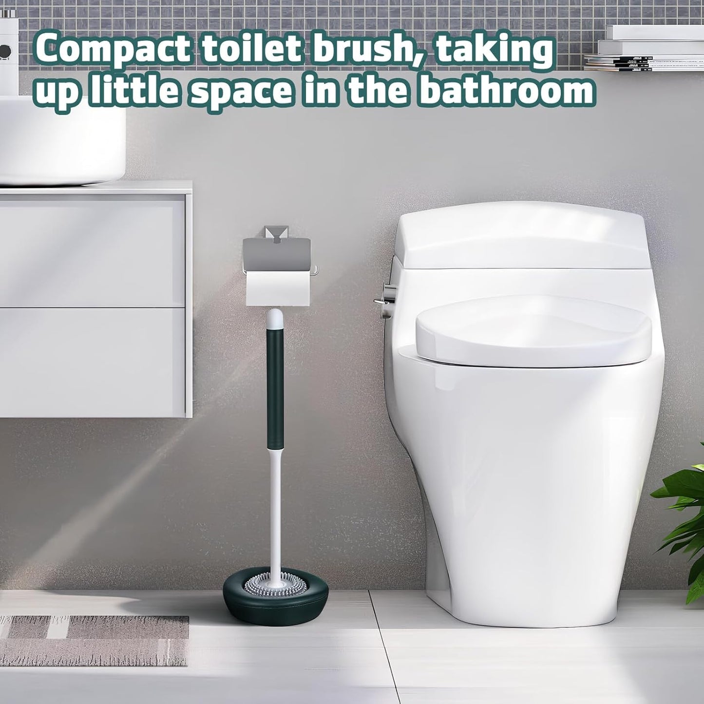 PRETYZOOM Silicone Toilet Brush and Holder with Bristles Round Head for Effortless Bathroom Cleaning Modern Minimalist Design Quick-Drying Base and Water-Resistant Toilet Bowl Scrubber