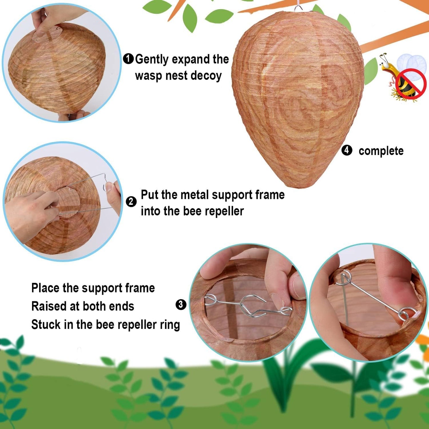 DECYOOL 8 Pack Paper Wasp Nest Decoy Hanging Wasp Deterrent for Wasps Hornets Yellow Jackets
