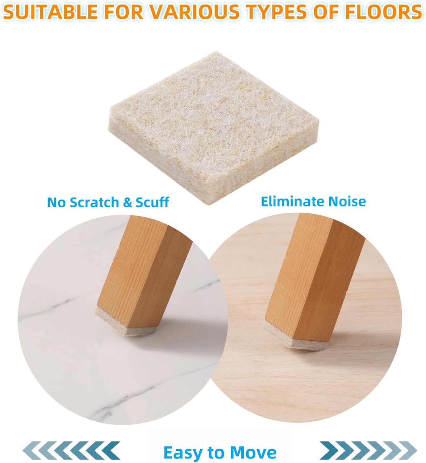 Furnigear Felt Furniture Pads for Hardwood Floors - Self Adhesive Chair Felt Pads, Floor Protector for Furniture Feet, Furniture Sliders Moving Your Furniture Smoothly - Anti Scratch 96 Pcs 3/4" Round
