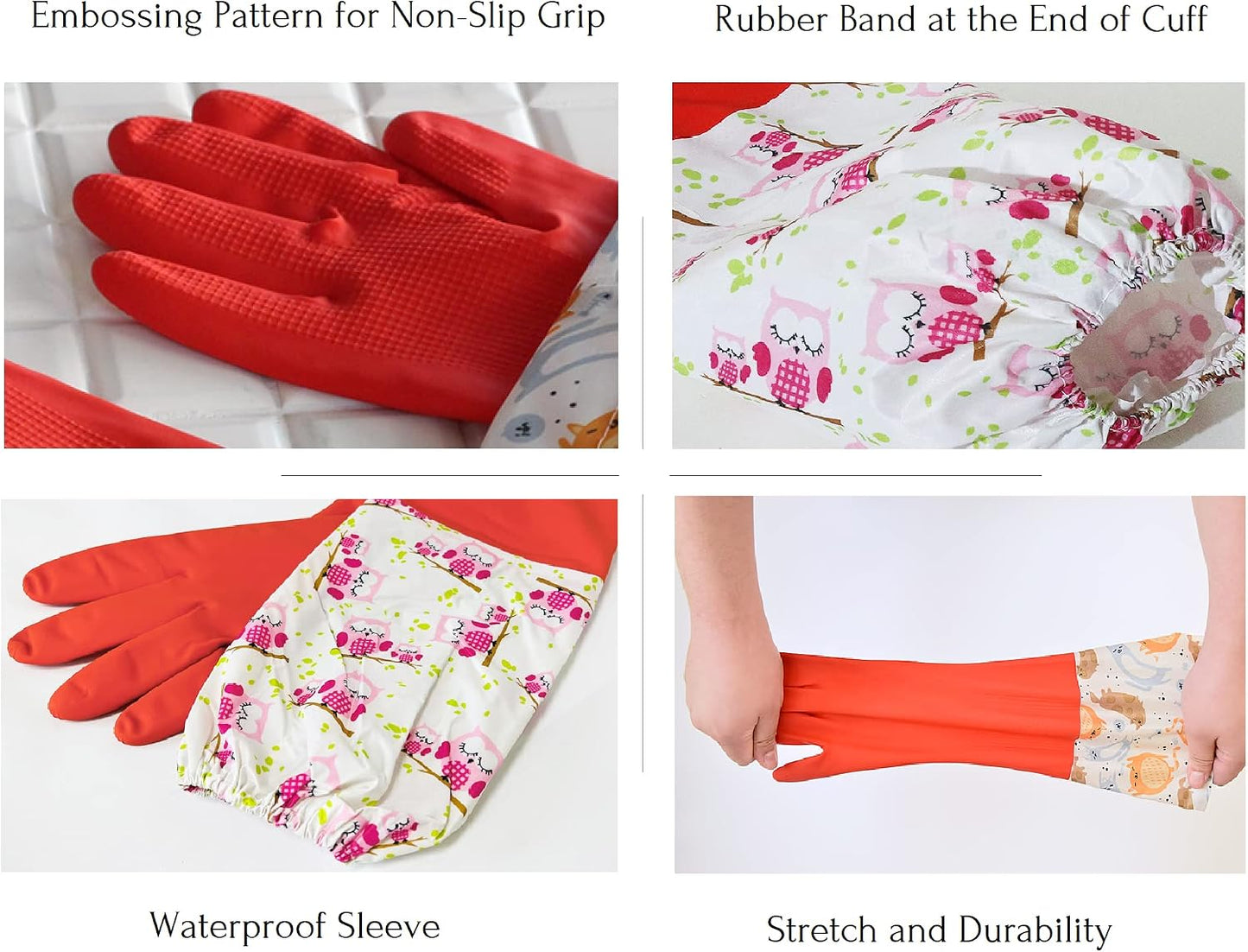 Myungjin Fleece-lined, Long Cuff, Reusable Waterproof Household Dishwashing Non-Slip Cleaning Rubber Gloves (1)