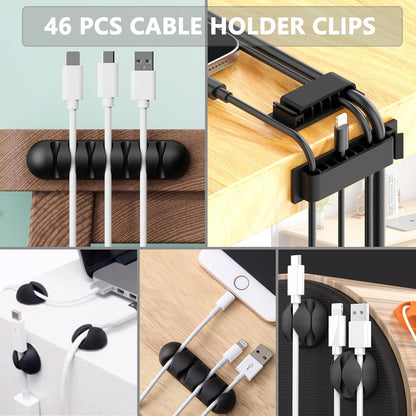ELII 300PCS Cable Management Kit,4 Cable Sleeve 35 Cable Clips | 11Cord Holders,20 Roll Cable Organizer Straps, 200 Fastening Cable Ties,20 Cable Zip Tie Mounts for Computer TV Under Desk