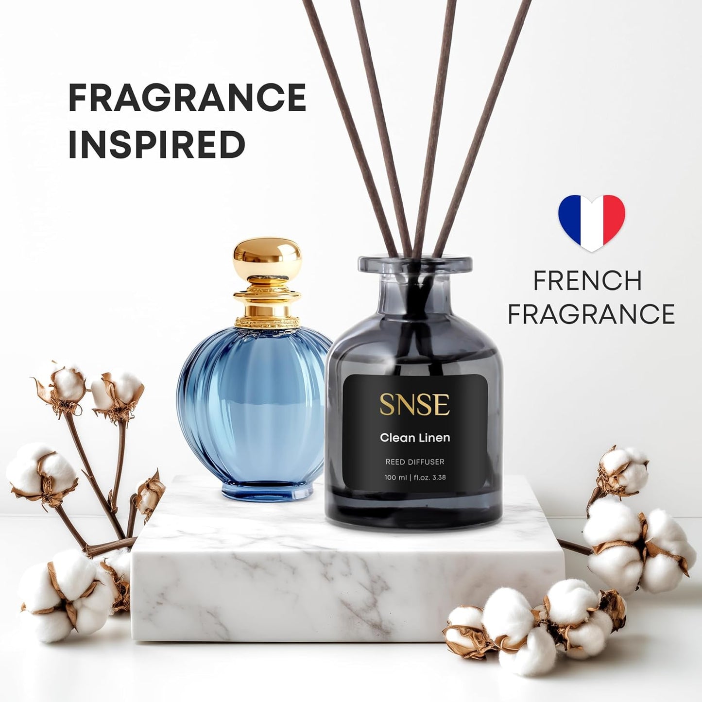 SNSE Clean Linen Reed Diffuser Set | 3.38 oz Scent Fragrance Oil Diffuser for Bedroom, Bathroom, Home Décor and Gift, Decorative Air Fresheners with Sticks