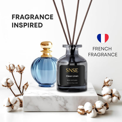 SNSE Clean Linen Reed Diffuser Set | 3.38 oz Scent Fragrance Oil Diffuser for Bedroom, Bathroom, Home Décor and Gift, Decorative Air Fresheners with Sticks