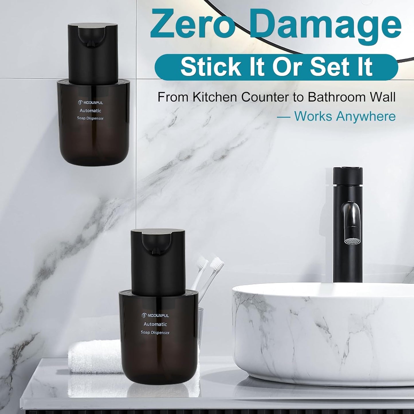 Automatic Foaming Soap Dispenser for Bathroom: 4-Level Adjustable Countertop/Wall Mount Hand Soap Dispenser, 13.5oz/400ml Type-C Rechargeable – Suitable for Kitchen, Bathroom, Office, Hotel (Black)